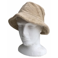 Stingy Brim Terry Towelling Bucket Hat Daggy Fishing Camping Lad Cap 100% COTTON - Beige - S/M