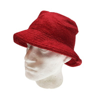 Stingy Brim Terry Towelling Bucket Hat Daggy Fishing Camping Lad Cap 100% COTTON - Red - L/XL
