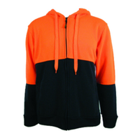 HI VIS Jumper Full Zip Hoodie Safety Workwear Fleecy Fleece Jacket Hooded - Orange/Navy - S