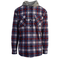 Mens Cotton Flannelette Shirt w Jersey Hood Long Sleeve Flannel - Navy - S