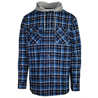 Mens Cotton Flannelette Shirt w Jersey Hood Long Sleeve Flannel - Turquoise - M