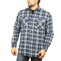 Jacksmith Quilted Flannelette Shirt Mens Jacket 100% Cotton Padded Warm Winter Flannel - Navy/Light Blue - XXL