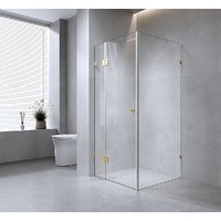 90x80cm Corner Frameless Shower Screen with Gunmetal Brackets and SS Hinges, Round Handle