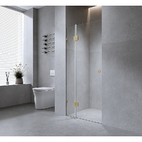 110cm Wall to Wall Frameless Shower Screen with White Brackets and SS Hinges, Round Handle
