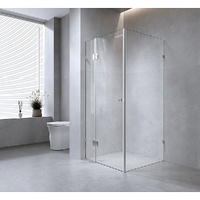 110x70cm Corner Frameless Shower Screen with White Brackets and Brass Hinges, Round Handle