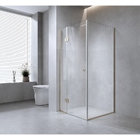 120x110cm Corner Frameless Shower Screen with Gunmetal Channel and Brass Hinges, Round Handle