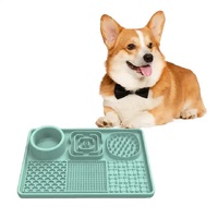Multi-Functional Slow Feeder Mat for Dogs- Anti-Slip Lick Pad with Multiple Textures Rectangle 2PCS (Blue &amp; Green)
