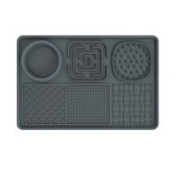 Multi-Functional Slow Feeder Mat for Dogs- Anti-Slip Lick Pad with Multiple Textures Rectangle 2PCS (Blue &amp; Grey)