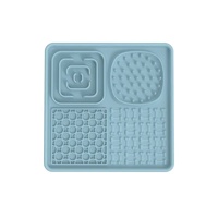 Multi-Functional Slow Feeder Mat for Dogs- Anti-Slip Lick Pad with Multiple Textures Square 2PCS (Blue &amp; Black)