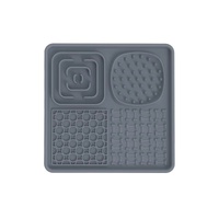 Multi-Functional Slow Feeder Mat for Dogs- Anti-Slip Lick Pad with Multiple Textures Square 2PCS (Blue &amp; Grey)