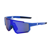 Blue Frame Sports Sunglasses with Splatter Design &amp; UV400 Mirrored Lens | Athletic Eyewear