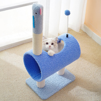 Interactive Cat Tunnel &amp; Scratching Post with Spring Toy - Cozy Playtime for Kittens Blue