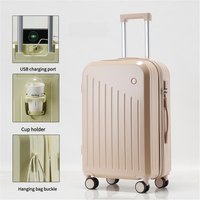 Smart Carry-On Luggage with Cup Holder &amp; USB Charging Port - Pink Color Spinner Suitcase for Travel Convenience  20 inch