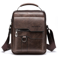 Men&#39;s Vintage Leather Shoulder Bag - Multi-Compartment Crossbody Messenger Bag 22cm(L)*8cm(W)*26cm(H)(Dark brown)