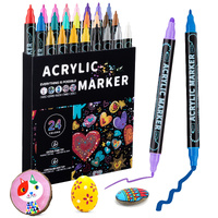 Dual-Tip Acrylic Marker Set - 1-5mm Round Tip &amp; 1mm Fine Tip for Art and Craft Projects 24 colors