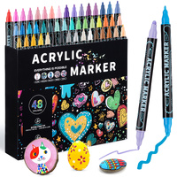 Dual-Tip Acrylic Marker Set - 1-5mm Round Tip &amp; 1mm Fine Tip for Art and Craft Projects 48 colors