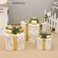Set of 3 Elegant Christmas Gift Boxes with Gold Ribbon &amp; Pine Accents,without lights - Perfect Indoor Holiday Decoration (15/20/25cm)
