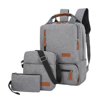 3-Piece  Gray Travel Backpack Set - Stylish Multi-Functional Backpack, Shoulder Bag &amp; Pouch for Men &amp; Women