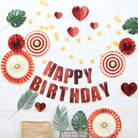 Happy Birthday Party Decoration Set -  Fan Decorations, Hearts, Stars &amp; Banner