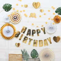 Happy Birthday Party Decoration Set -  Fan Decorations, Hearts, Stars &amp; Banner