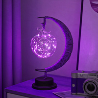 LED Multi-Shape Decorative Lights Purple Star, Moon, Apple USB Night Lights with Handmade Hemp Rope, Warm Iron Craft, Perfect Birthday &amp; Christmas Gif