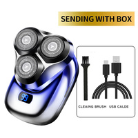TS-099 Blue Rechargeable Electric Rotary Shaver for Men with LED Display, USB Charging Cable, and Cleaning Brush - Compact &amp; Portable Design