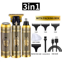3-in-1 Professional Hair Clipper Set - Rechargeable Beard Trimmer, Nose Hair Trimmer, and Electric Shaver with USB Cable, Cleaning Brush, and Attachme