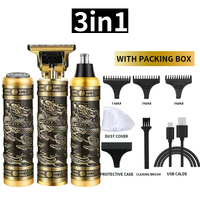 3-in-1 Professional Hair Clipper Set - Rechargeable Beard Trimmer, Nose Hair Trimmer, and Electric Shaver with USB Cable, Cleaning Brush, and Attachme