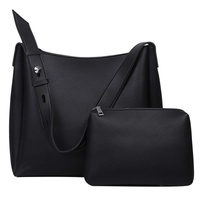 Black 2-Piece Women's Bucket Bag Set - Vintage Large Capacity Shoulder Tote &amp; Crossbody Bag (Commuter Style)