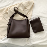 Coffe 2-Piece Women's Bucket Bag Set - Vintage Large Capacity Shoulder Tote &amp; Crossbody Bag (Commuter Style)