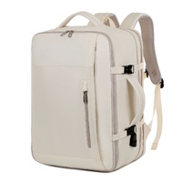 Beige Expandable Backpack with USB Port - Multi-Functional Outdoor, Commuter &amp; Laptop Bag