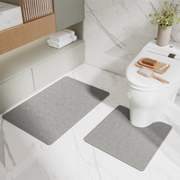 Gray Bathroom Floor Mat Set - U-Shaped Toilet Mat 50*50cm &amp; Rectangular 40x60cm Mat for Bathroom