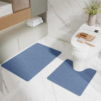 Blue Bathroom Floor Mat Set - U-Shaped Toilet Mat 50*50cm &amp; Rectangular 50x80cm Mat for Bathroom