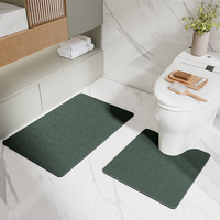 Green Bathroom Floor Mat Set - U-Shaped Toilet Mat 50*50cm &amp; Rectangular 60x90cm Mat for Bathroom