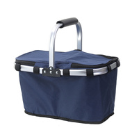 Dark Blue Portable Picnic Basket - Foldable Insulated Outdoor Shopping Basket, Meal Delivery &amp; Takeout Carrier