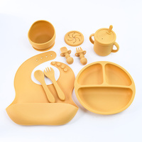 Yellow 8-Piece Silicone Children&#39;s Tableware Set - BPA-Free Baby Feeding Utensils with Fork, Spoon, Cup, Bowl, and Bibs