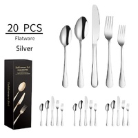 Silver 410 Stainless Steel Cutlery Set - Western Steak Knife, Fork &amp; Spoon Set, 4 Set/20-Piece Dinnerware Set