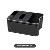 Black Car Armrest Storage Box with LED Ambient Light - Multifunctional Tissue Holder &amp; Organizer for Car Interior
