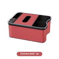 Volcano Red Car Armrest Storage Box with LED Ambient Light - Multifunctional Tissue Holder &amp; Organizer for Car Interior
