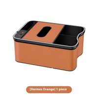 Mermes Orange Car Armrest Storage Box with LED Ambient Light - Multifunctional Tissue Holder &amp; Organizer for Car Interior