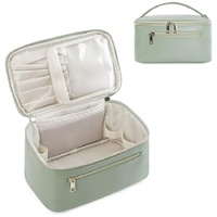 Green PU Leather Large Capacity Makeup Bag - Waterproof &amp; Multifunctional Handbag for Women