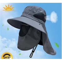 Dark Grey Outdoor UV Protection Hat for Men – Detachable Face &amp; Neck Shield, Large Brim Sun Hat for Fishing, Hiking, and Outdoor Activities