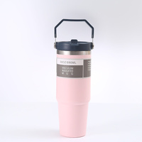 Pink 30oz 304 Stainless Steel Ice Cup with Handle - Portable Car and Travel Cup, Double Insulated, for Hot &amp; Cold Drinks
