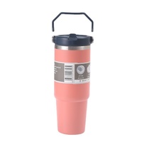 Orange-pink 30oz 304 Stainless Steel Ice Cup with Handle - Portable Car and Travel Cup, Double Insulated, for Hot &amp; Cold Drinks