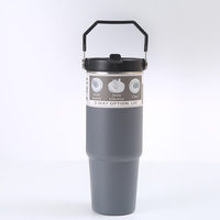 Grey 30oz 304 Stainless Steel Ice Cup with Handle - Portable Car and Travel Cup, Double Insulated, for Hot &amp; Cold Drinks
