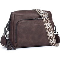 Dark Brown Vintage Multi-Zip Crossbody Bag with Card Slots and Adjustable Strap, Minimalist Solid Color Shoulder Bag