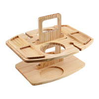 Pine Log Color Portable Wooden Picnic Table - Wine Glass &amp; Snack Holder