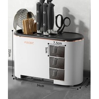 Black All-in-One Kitchen Knife and Utensil Holder - Multi-Functional Organizer with Storage Drawers