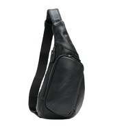 Black Men&#39;s Leather Sling Backpack - Casual Crossbody Chest Bag