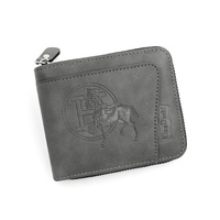 Grey Men&#39;s PU Leather Wallet with Zipper and Horse Embossed Design -  Compact and Stylish